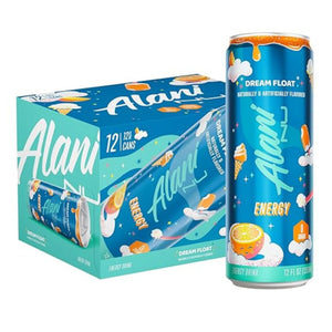 Alani energy drink can and packaging on a white background