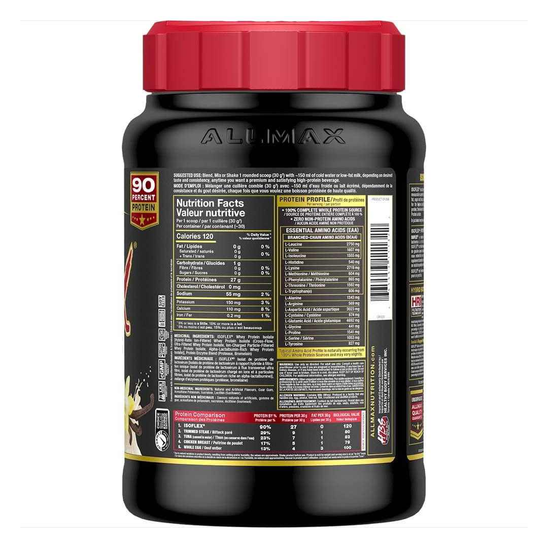 Allmax Nutrition Isoflex 2lb Nutrittion facts Vanilla flavor