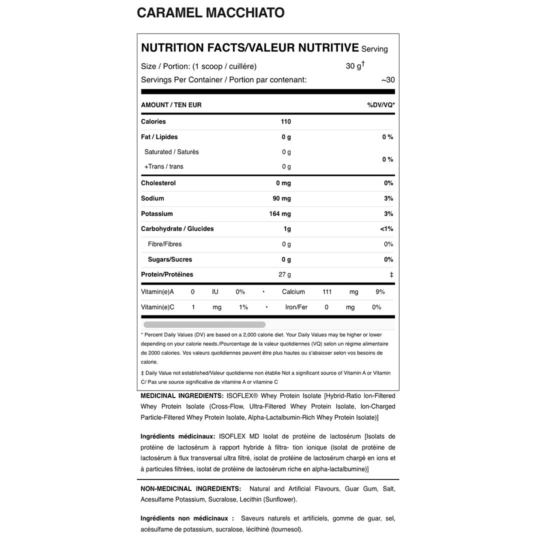 Allmax Nutrition Isoflex Nutrittion facts and ingredients Caramel Macchiato flavor