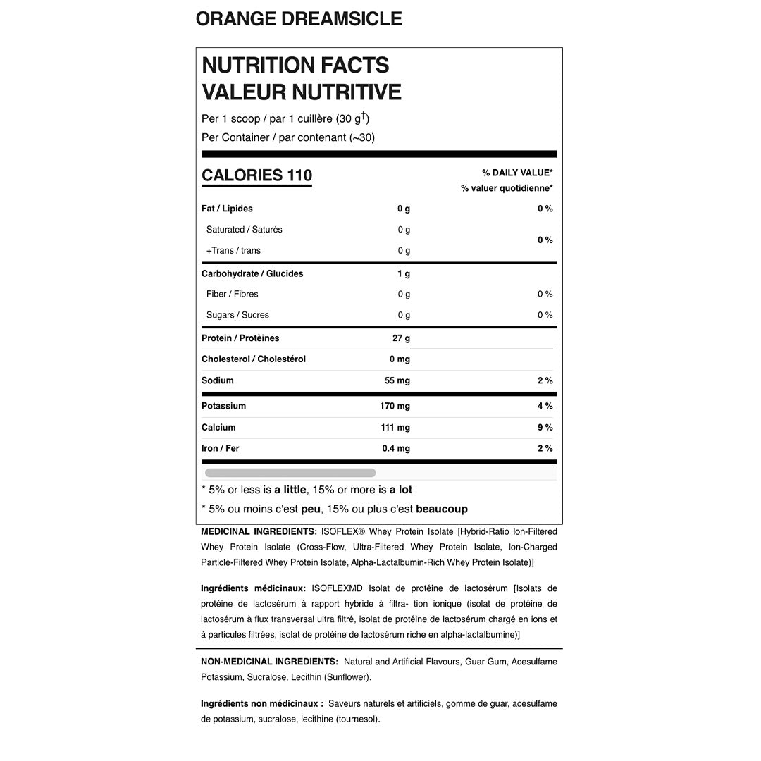 Allmax Nutrition Isoflex Nutrittion facts and ingredients orange dreamsiclel flavor