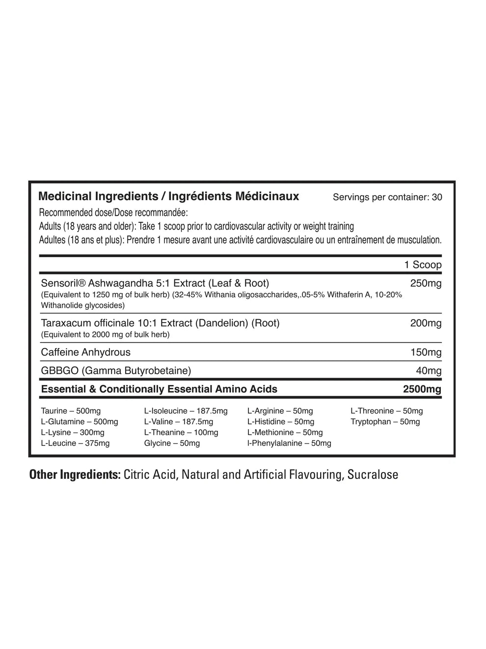 Supplement facts panel for Ballistic Quick Prep showing medicinal ingredients, serving size, and dosage information for the natural metabolism booster and energy and fat burner supplement.