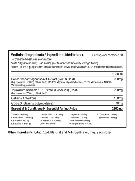 Supplement facts panel for Ballistic Quick Prep showing medicinal ingredients, serving size, and dosage information for the natural metabolism booster and energy and fat burner supplement.