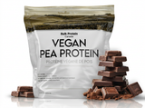 Bag of Bulk Protein Vegan Pea Protein with chocolate bars on a white background