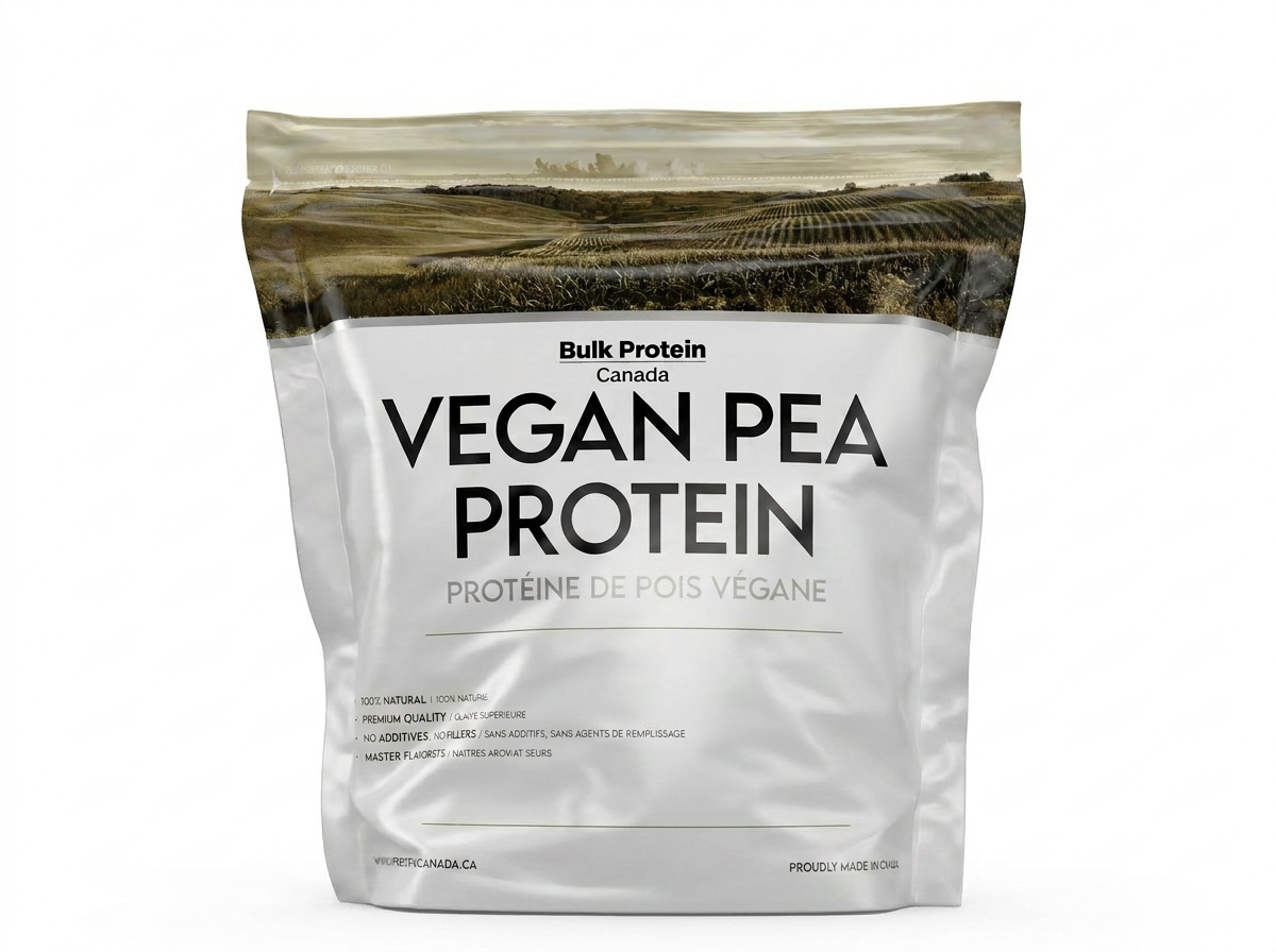 Vegan pea protein package from Bulk Protein Canada on a white background