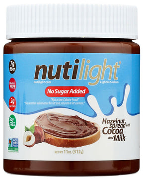 NutiLight - No Sugar Added Hazelnut Spread with Cocoa & Milk - 312g