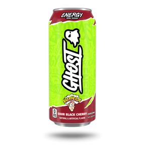 Ghost Energy drink can with green and red design on a white background
