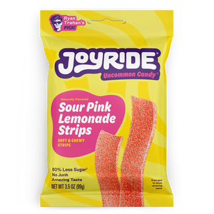 Joyride Sour Pink Lemonade Strips low sugar sour candy in 3.5 oz bag