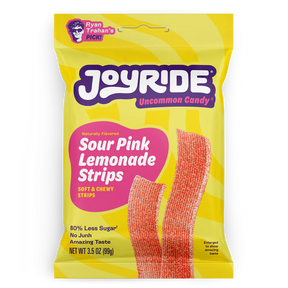 Joyride Sour Pink Lemonade Strips low sugar sour candy in 3.5 oz bag