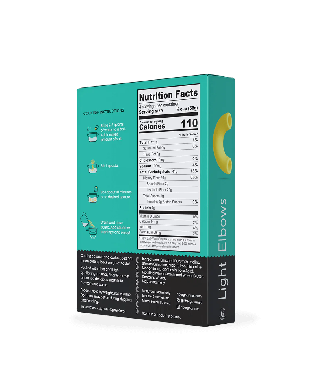 Pâtes coudées Fiber Gourmet - Faibles en calories et riches en fibres - 227 g