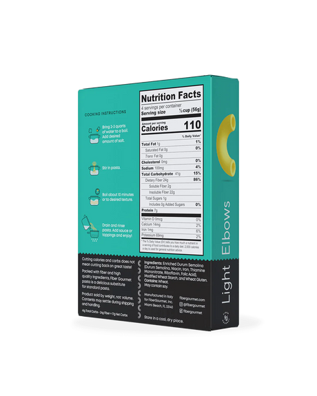 Pâtes coudées Fiber Gourmet - Faibles en calories et riches en fibres - 227 g