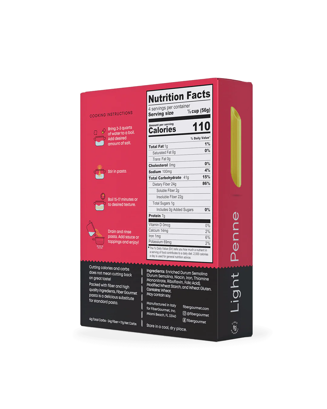 Fiber Gourmet - Pâtes penne riches en fibres et faibles en calories - 227 g