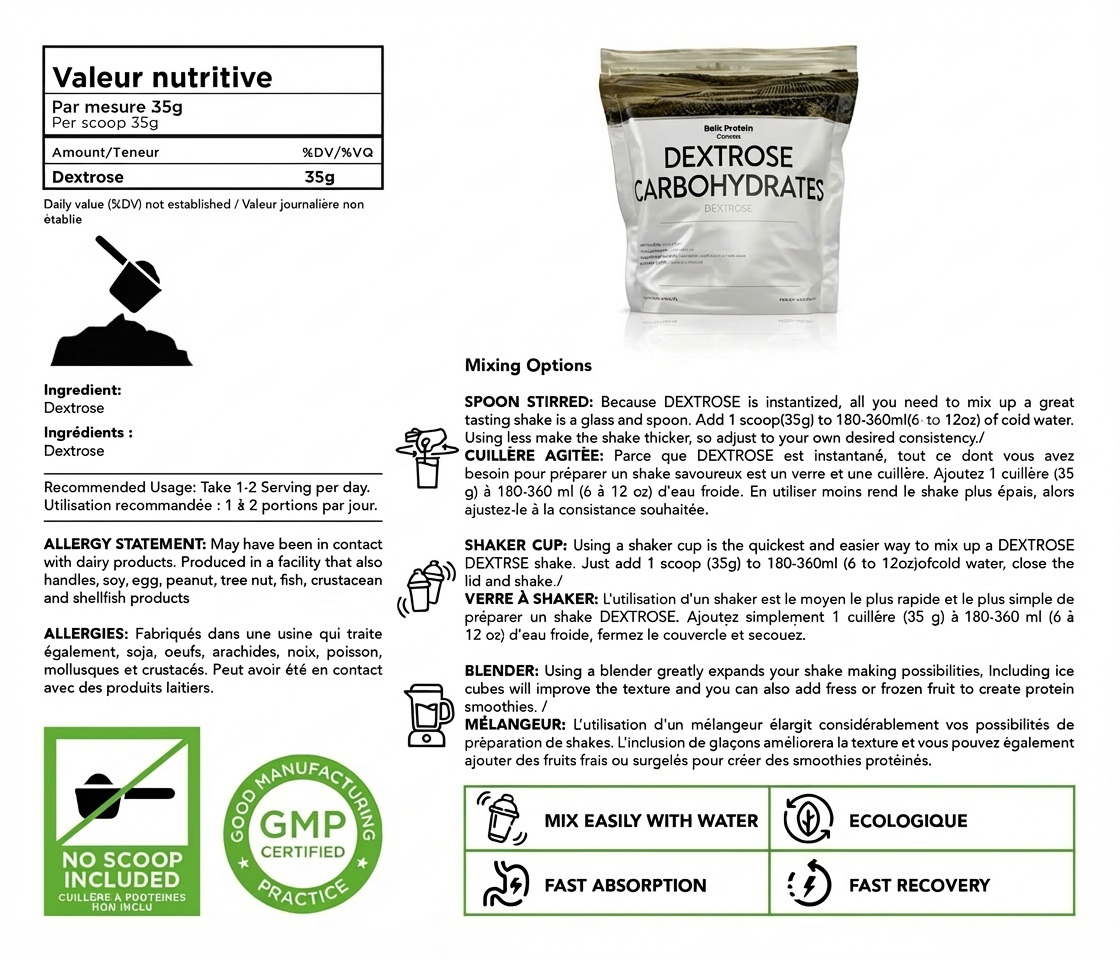 Bulk Protein Canada - Dextrose monohydraté - Poudre canadienne de première qualité à 100 %