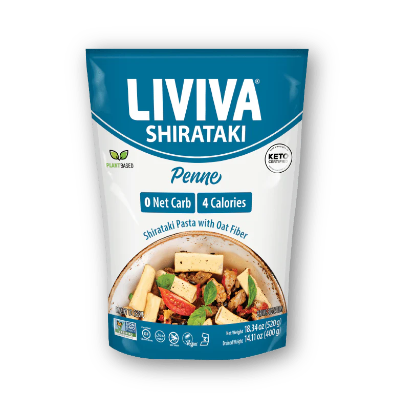 Liviva - Pâtes Shirataki Bio aux Fibres d'Avoine | Faibles en Glucides, 4 Calories, Compatibles avec le Régime Keto - 520 g