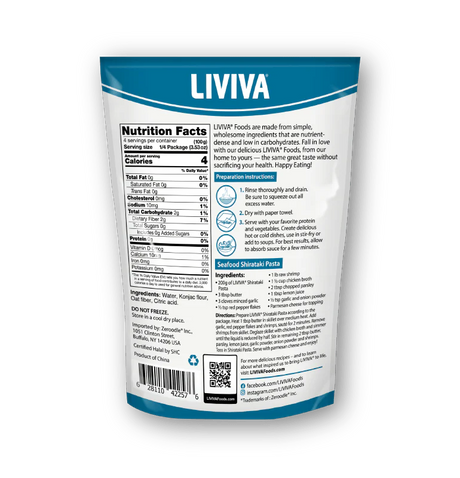 Liviva - Organic Shirataki Pasta with Oat Fiber | Low Carb, 4 Calories, Keto-Friendly - 520g