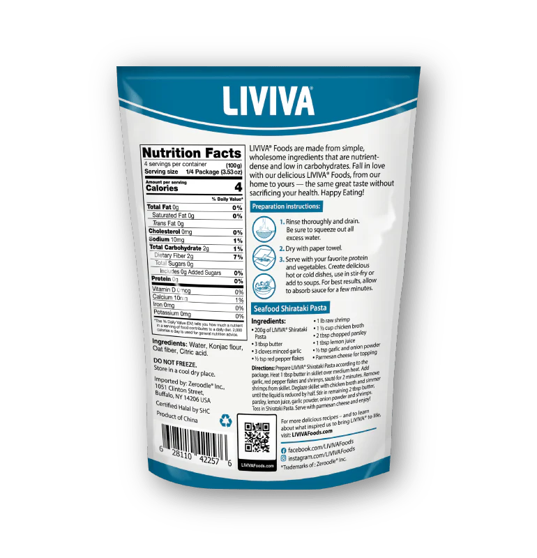 Liviva - Organic Shirataki Pasta with Oat Fiber | Low Carb, 4 Calories, Keto-Friendly - 520g