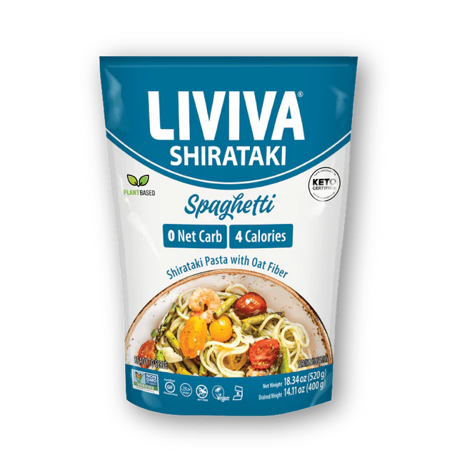 Liviva - Pâtes Shirataki Bio aux Fibres d'Avoine | Faibles en Glucides, 4 Calories, Compatibles avec le Régime Keto - 520 g