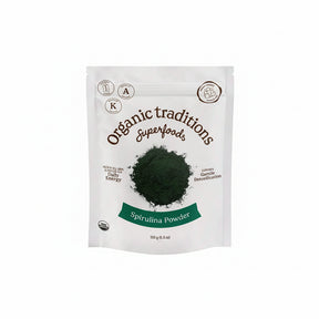 Package of Organic Traditions Spirulina Powder on a white background