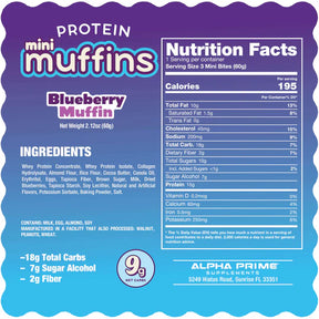 Prime Bites protein mini muffins Nutrition facts - Blueberry Muffin flavor