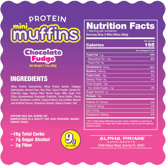 Prime Bites protein mini muffins Nutrition facts - Chocolate Fudge flavor