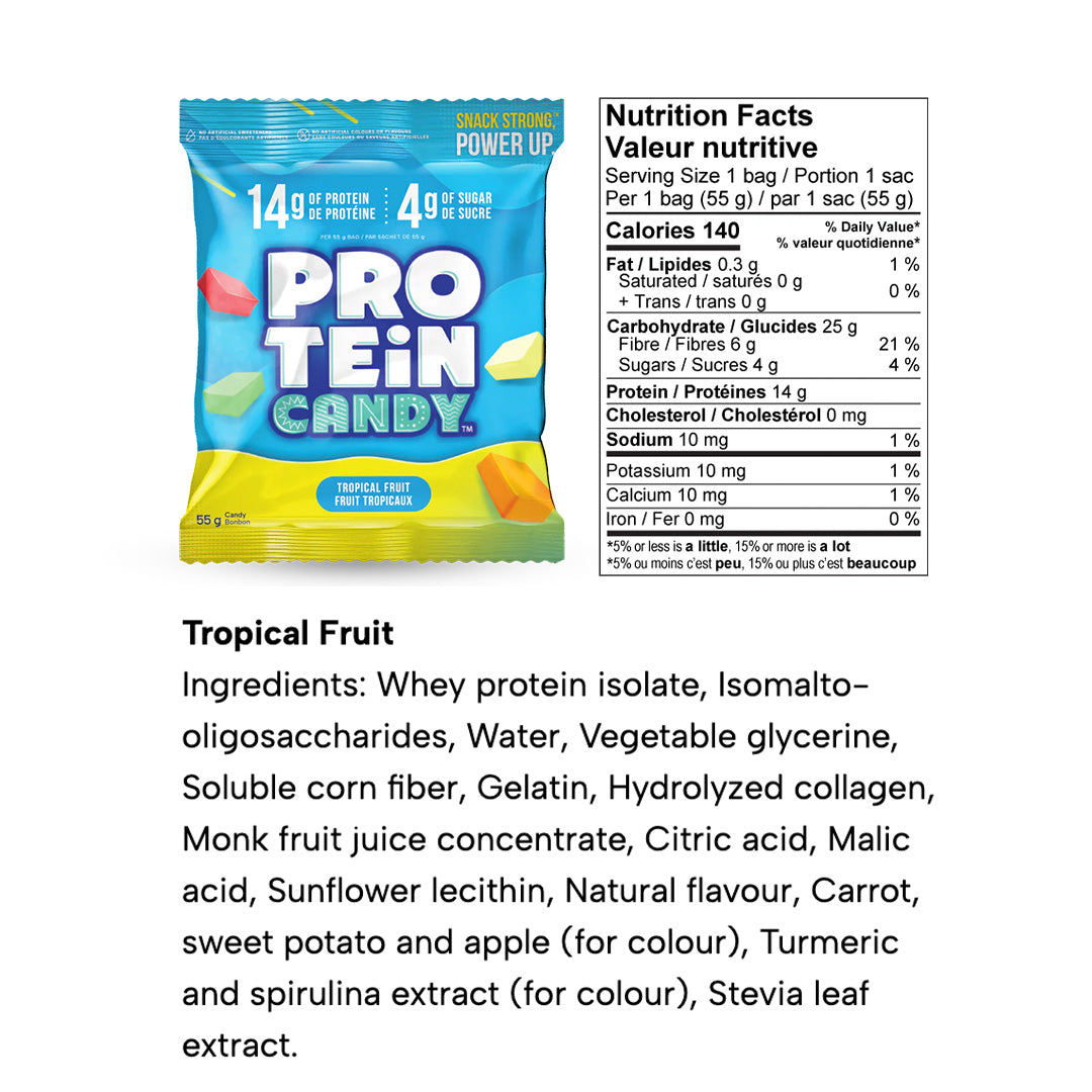 Protein Candy gummies nutrition facts Tropical fruit flavor