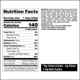 Nutrition facts label for a protein product with detailed information on calories, macronutrients, and micronutrients for quest nutrition chips cheddar and sour cream.
