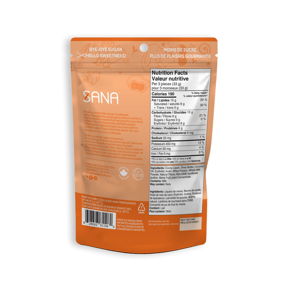 Sana - Bouchées chocolatées sans sucre ajouté - 100 g