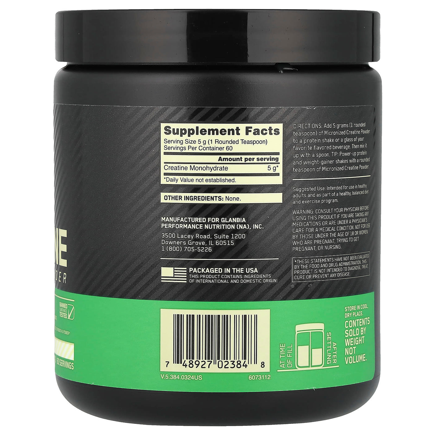 Nutrition optimale - Créatine monohydrate micronisée - 300 g