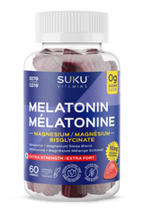 Bottle of Suku Vitamins Melatonin gummies with a white background
