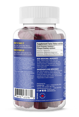 Bottle of gummy vitamins with a blue label on a white background