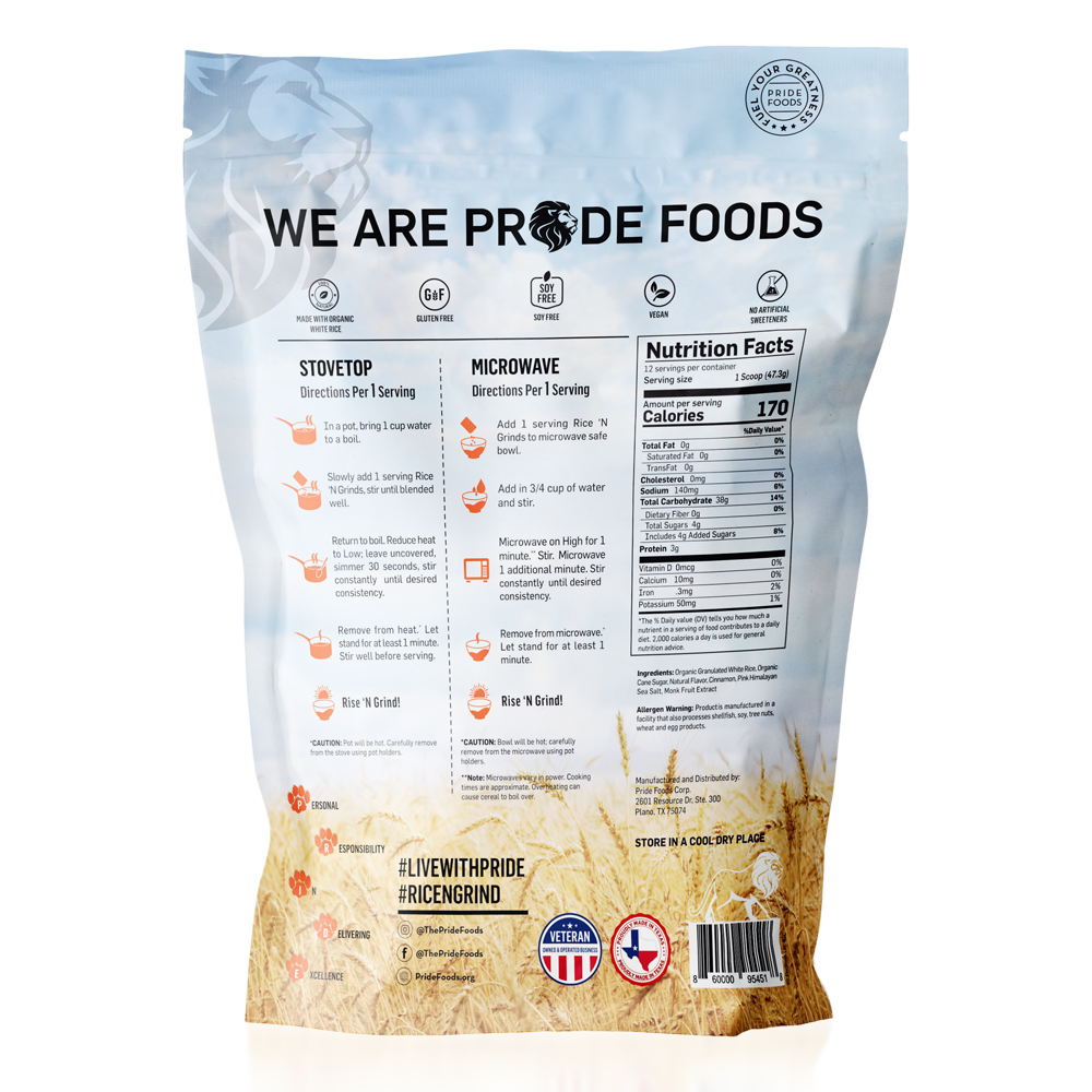 Pride Foods - Rise N Grind Cream of Rice - 12 serving