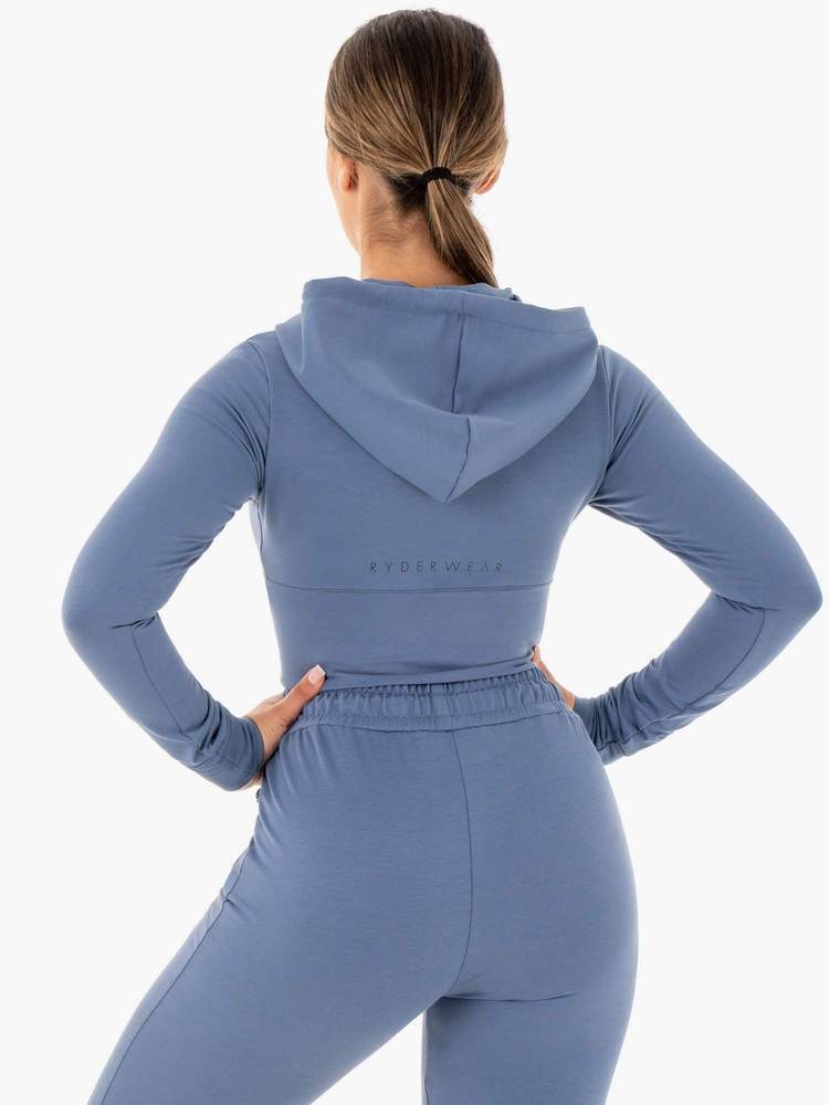 Ryderwear Cropped Zip Hoodie Steel Blue