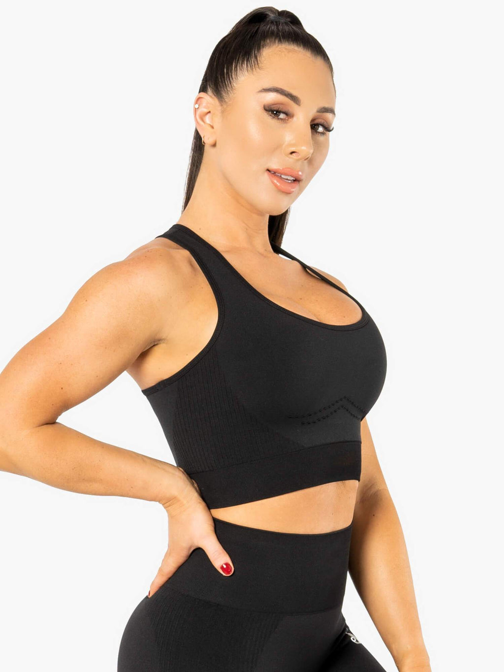 Electra Seamless Long Sleeve Crop Top - Black - Ryderwear