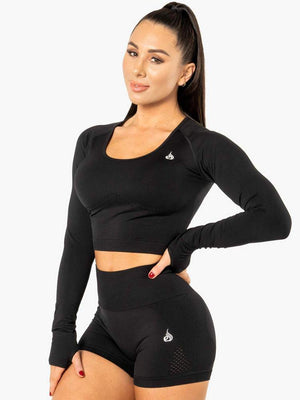 Ryderwear Electra Seamless Long Sleeve Crop Top Black