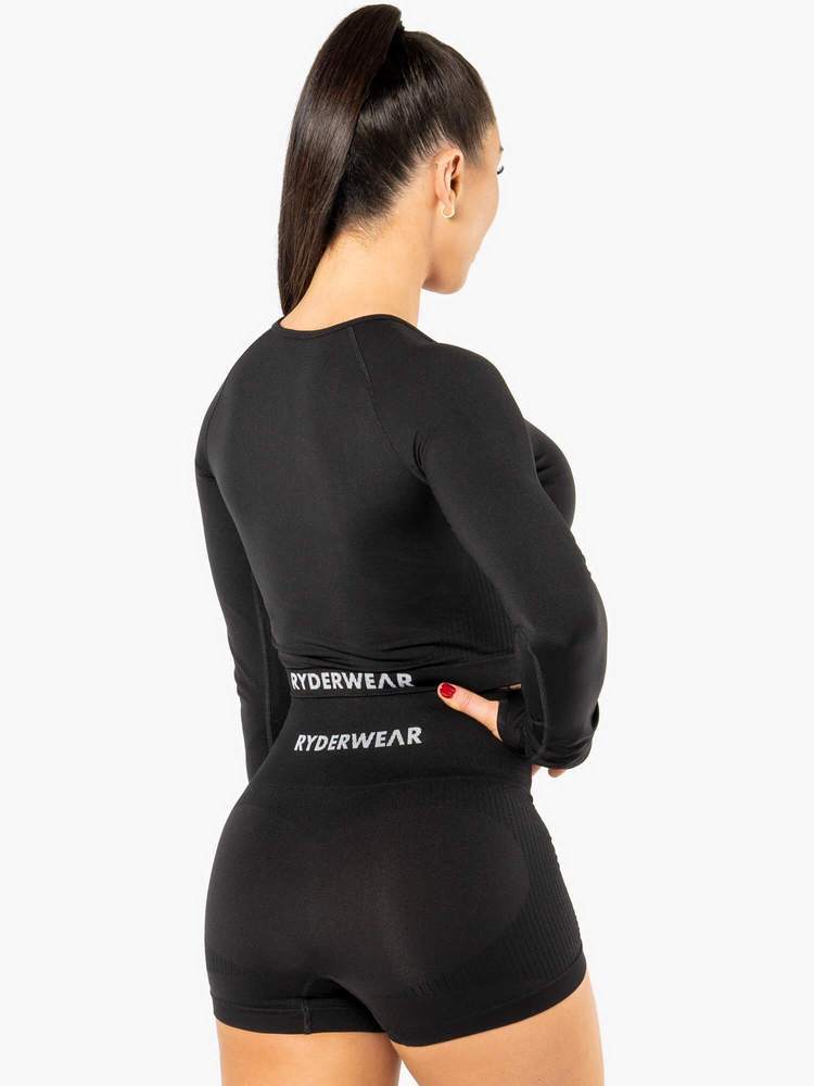 Ryderwear Electra Seamless Long Sleeve Crop Top Black