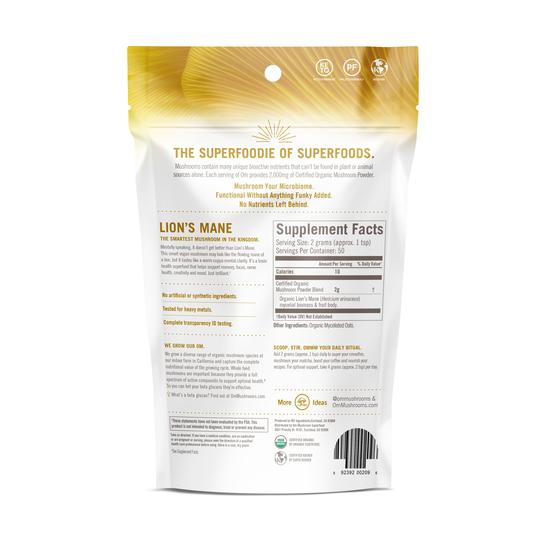 OM Mushroom Superfood - Lion's Mane Certified Organic Mushroom Powder - 60g