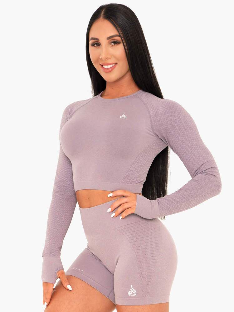 Ryderwear Geo Seamless Long Sleeve Crop Top Purple