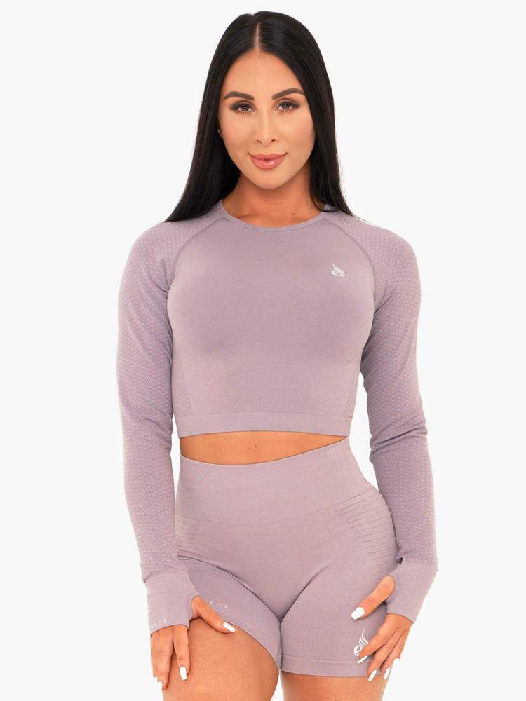 Ryderwear Geo Seamless Long Sleeve Crop Top Purple