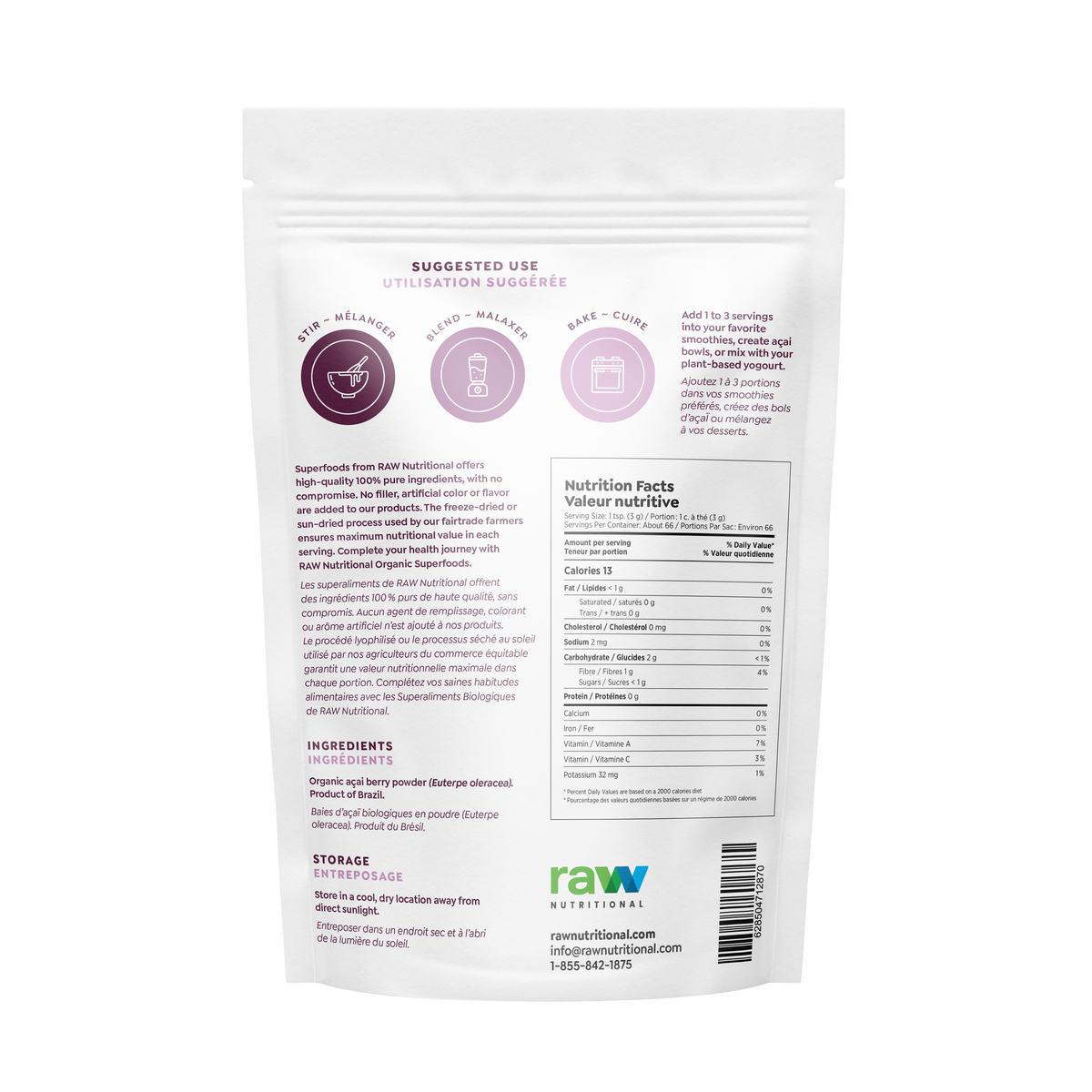 Raw Nutritional - Pure Organic Açai - 200g