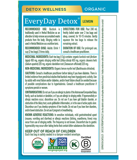 Traditional Medicinals - Every Day Detox Lemon Tea - 16 tea bags