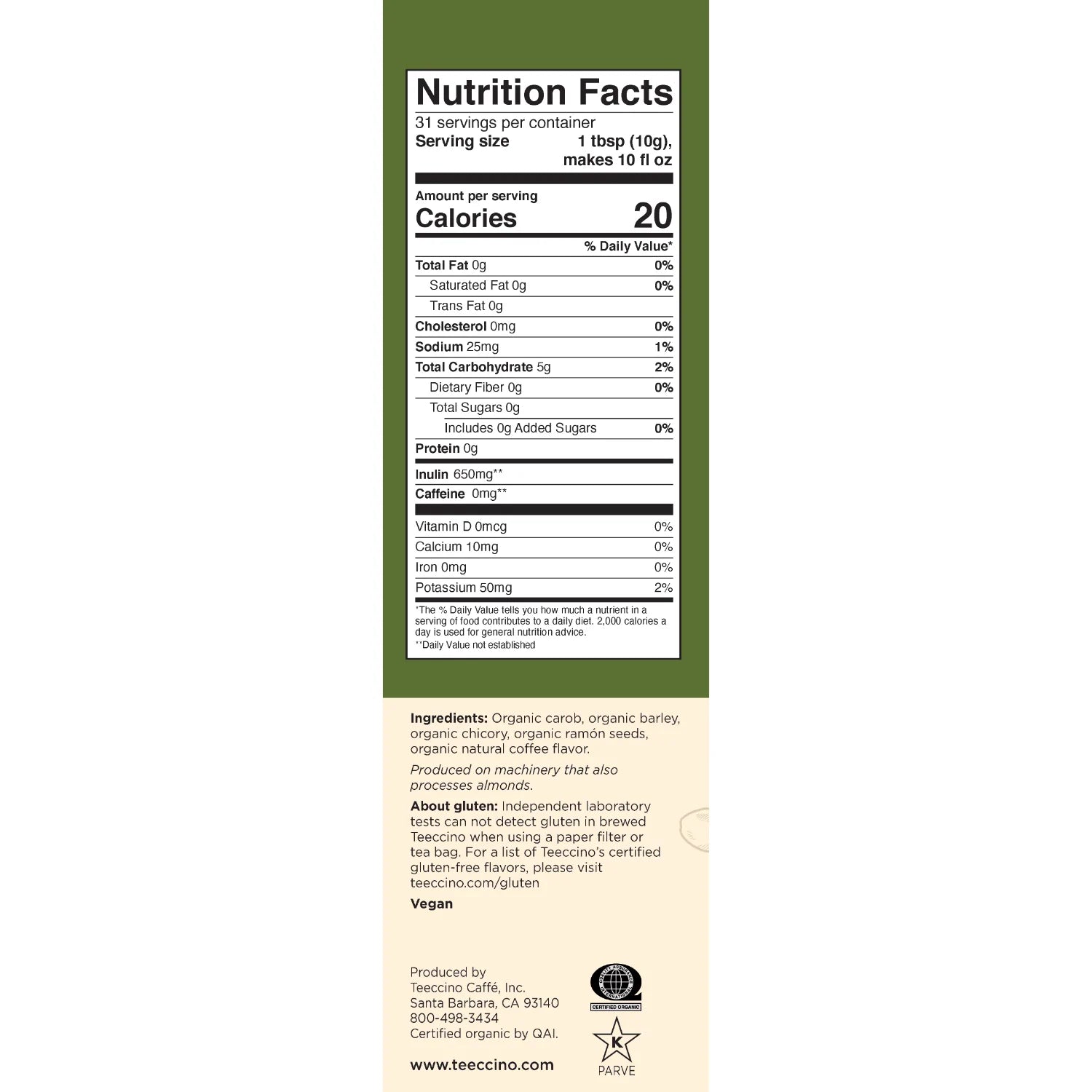 Teeccino - French Roast Chicory Herbal Coffee - 300g