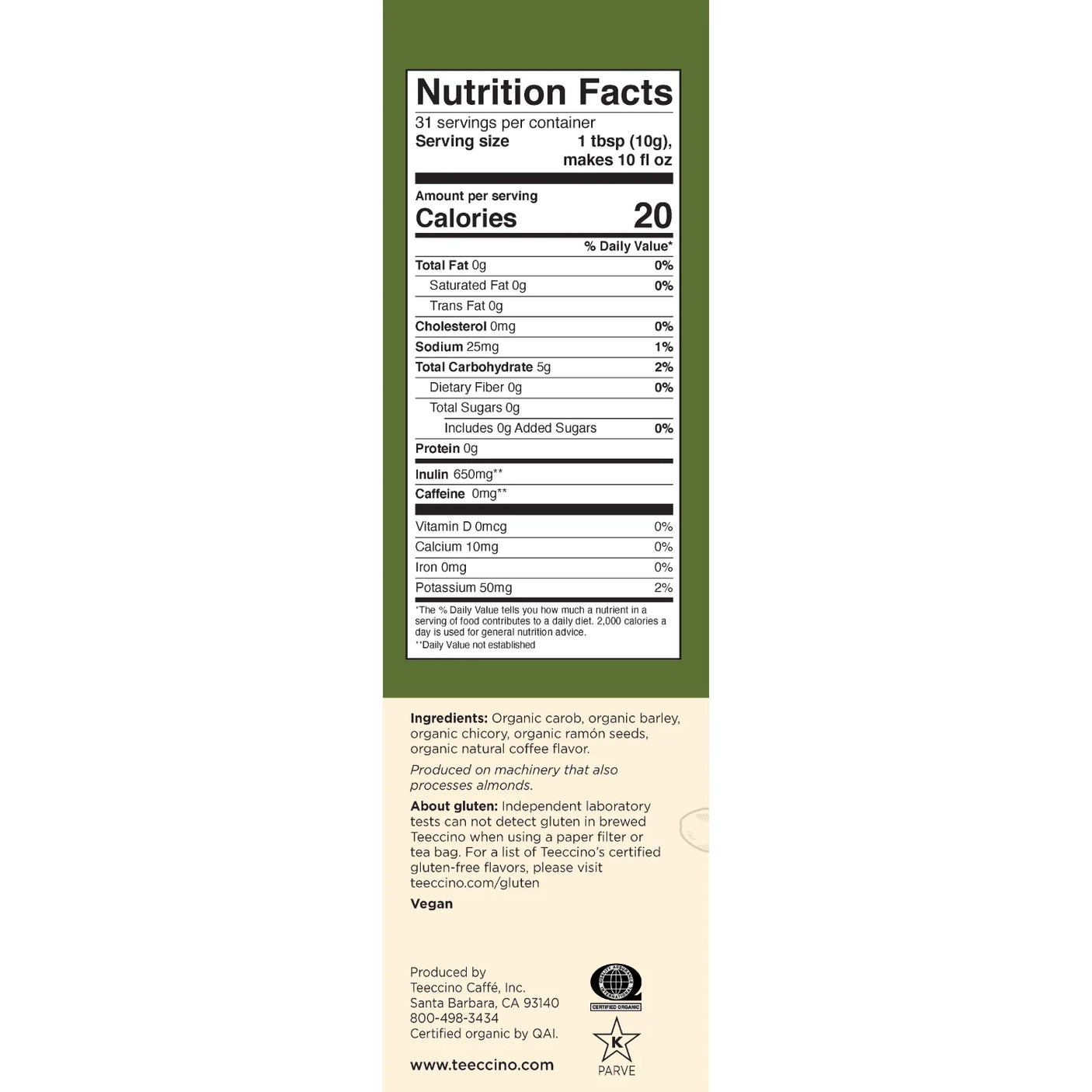 Teeccino - French Roast Chicory Herbal Coffee - 300g