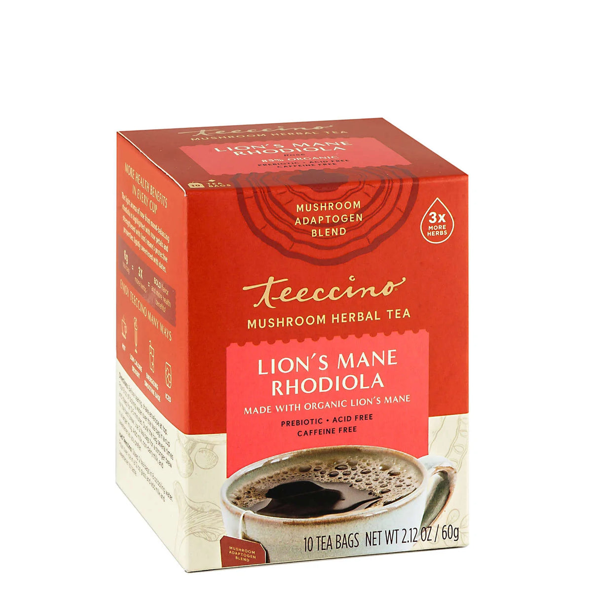 Teeccino - Lion's Mane Rhodiola Rose Mushroom Herbal Tea - 10 Tea Bags