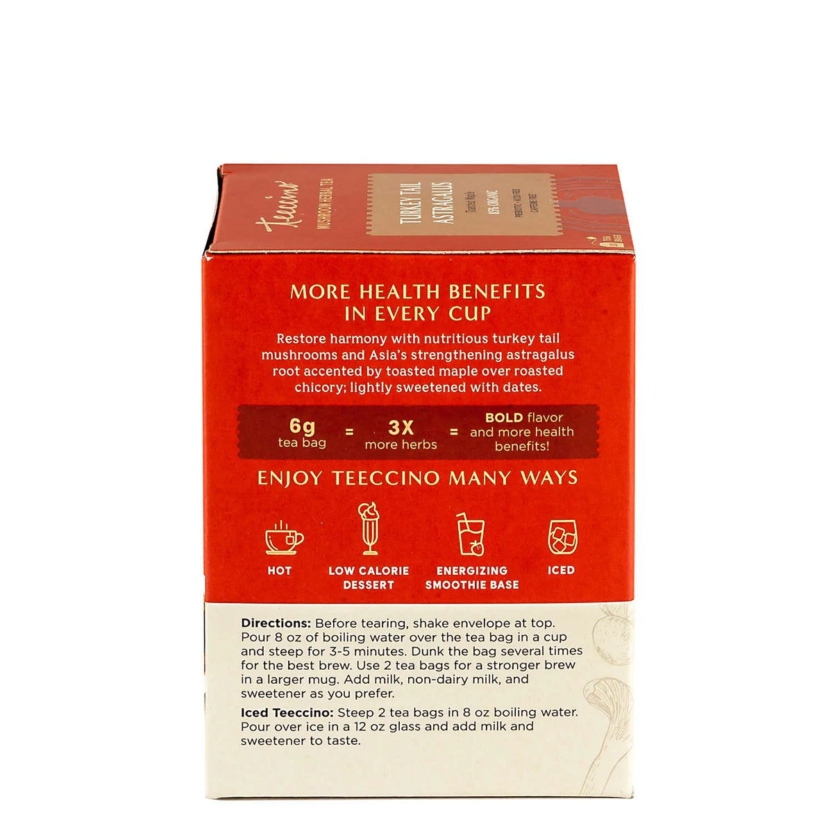 Teeccino - Turkey Tail Astragalus Toasted Maple Mushroom Herbal Tea - 10 Tea Bags