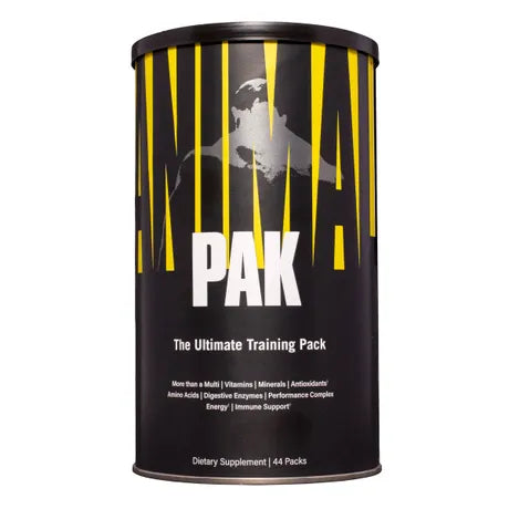 Black and yellow supplement canister labeled 'PAK' on a white background