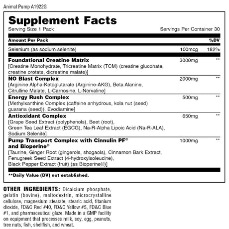 Universal Nutrition Animal Pump 30pak