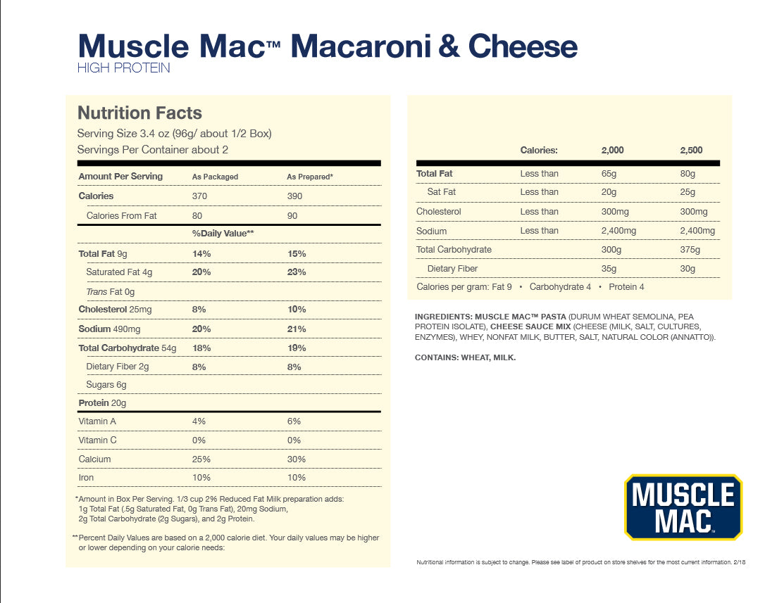 Muscle Mac - Macaronis au fromage riches en protéines - 191 g