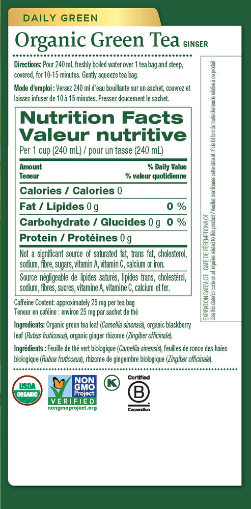 Traditional Medicinals - Tisane au gingembre et au thé vert - 16 sachets